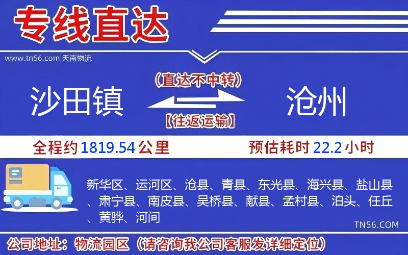 沙田镇到沧州物流公司