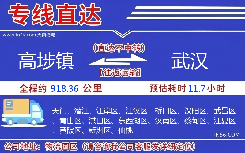 高埗镇到武汉物流公司 高埗镇到武汉物流公司